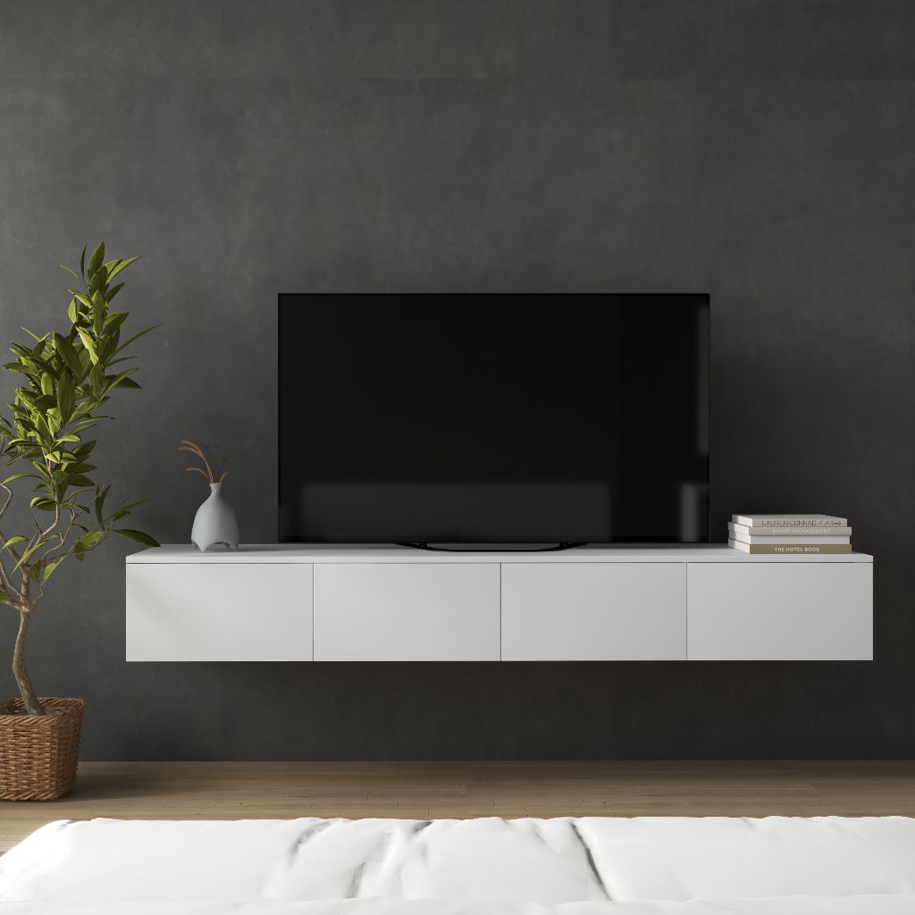 HAPPY FURNITURE , Kệ tv 4 ngăn kéo treo tường - OLA , KTV_023 , 200cm x 40cm x 28cm