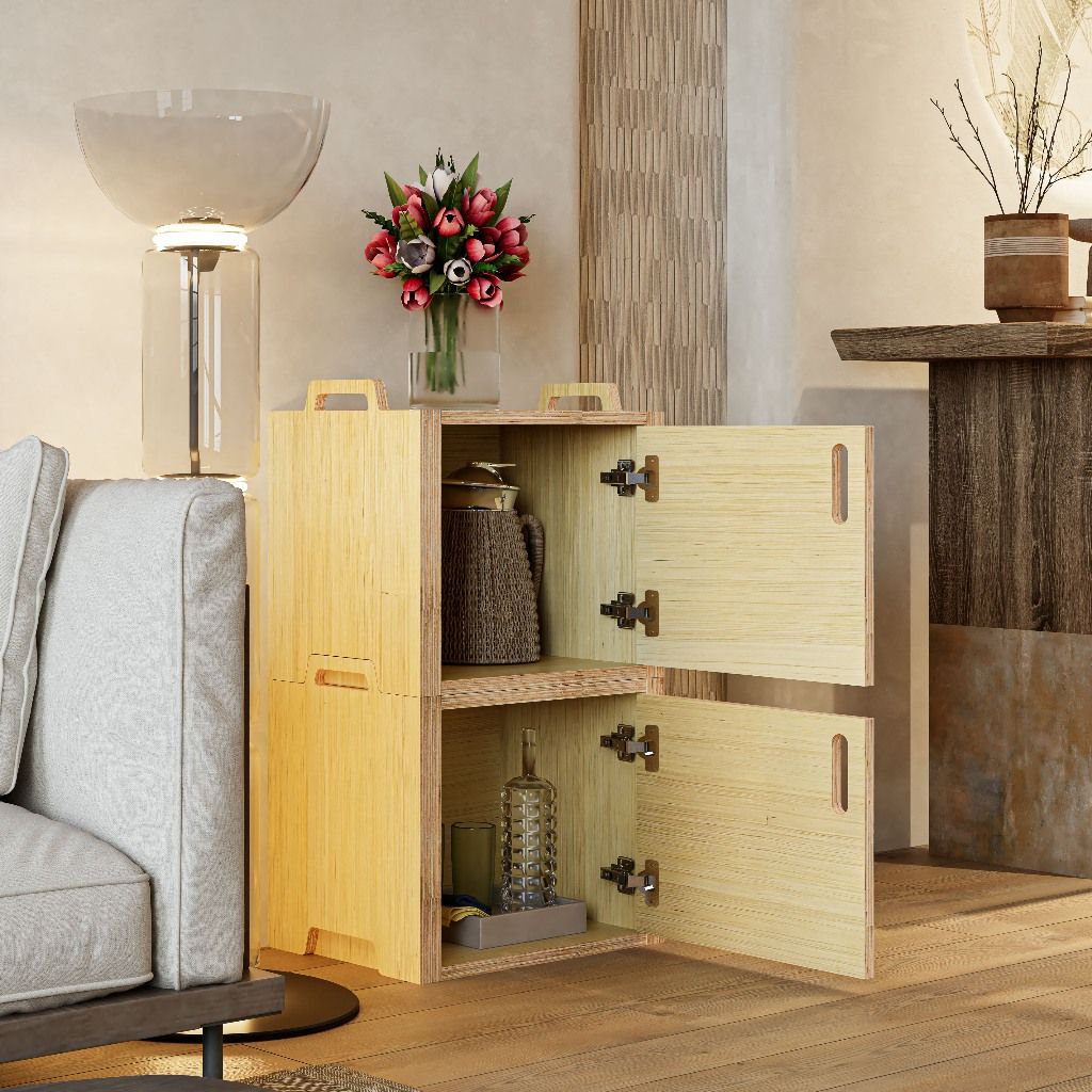 HAPPY FURNITURE , Gỗ tự nhiên , Tủ lưu trữ 2 cửa mở gỗ Plywood - GAMOR , TCM_204 , 45cm x 30cm x 76cm DxRxC