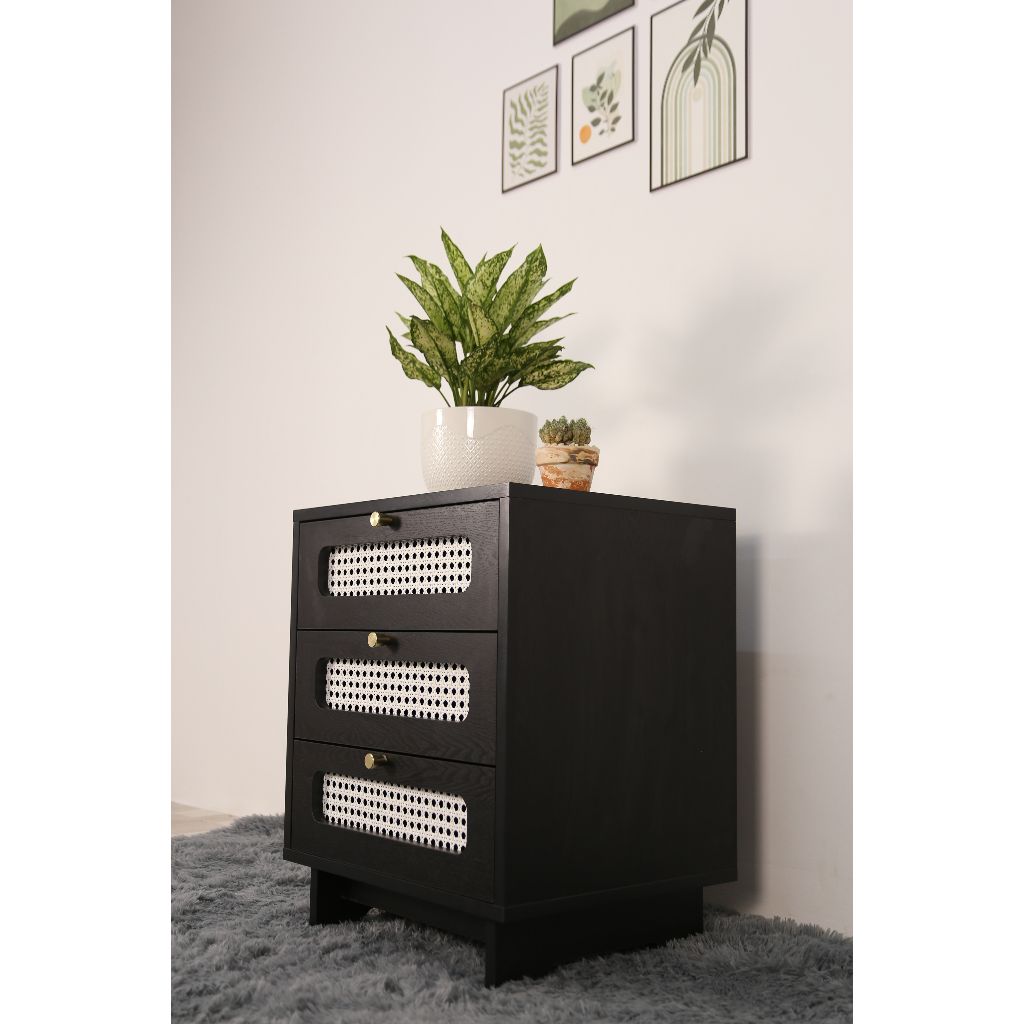 HAPPY FURNITURE , Táp đầu giường 3 ngăn - MEYDAN , THK_077 , 48cm x 40cm x 60cm