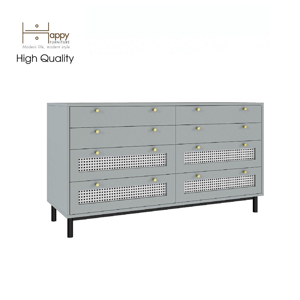 HAPPY FURNITURE , Tủ đựng đồ 8 ngăn kéo chân sắt - ROTAN , THK_129 , 140cm x 45cm x 76cm