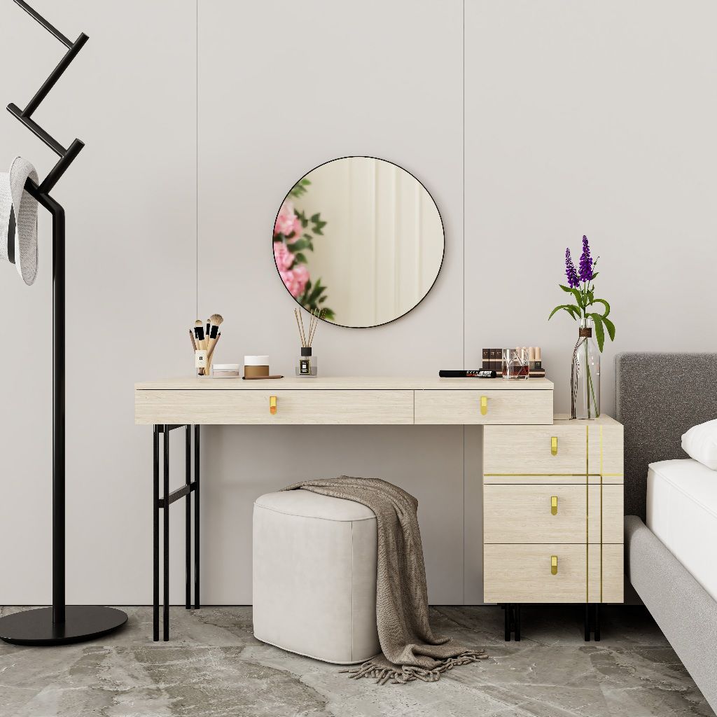 HAPPY FURNITURE , Gỗ tự nhiên , Bàn làm việc 5 ngăn kéo chân sắt - JOCASTA , BAN_092 , 120cm x 45cm x75cm