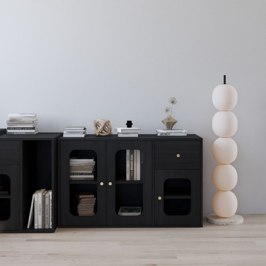 HAPPY FURNITURE , Tủ lưu trữ 1 ngăn kéo 3 cửa kính - NOAH , TLT_067 , 114cm x 45cm x 70cm DxRxC