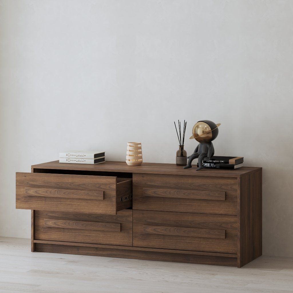 HAPPY FURNITURE , Tủ lưu trữ 4 ngăn kéo - RUBEL, THK_258, 140cm x 45cm x 55cm DxRxC