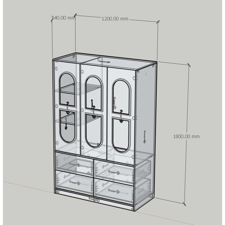 HAPPY FURNITURE , Tủ quần áo 4 ngăn kéo 3 cửa mở - MAY , TCM_247 , 120cm x 54cm x 180cm DxRxC