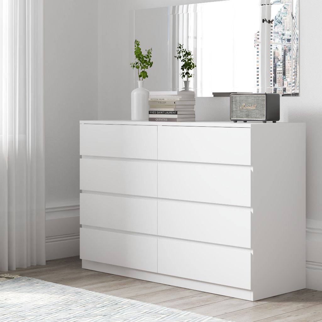 HAPPY FURNITURE , Tủ lưu trữ 8 ngăn kéo - OLA , THK_086 , 128cm x 45cm x 86cm