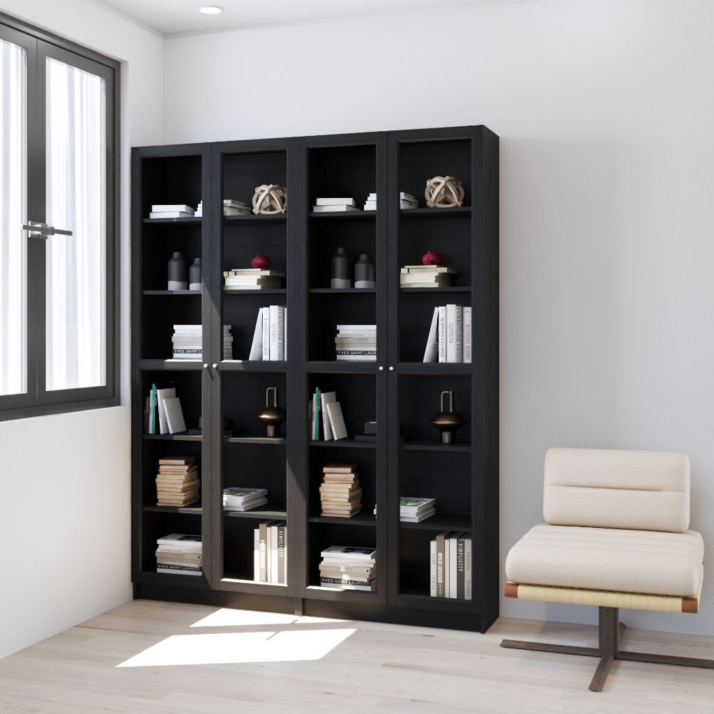 HAPPY FURNITURE , COMBO 2 kệ sách 6 tầng cửa kính - CATY , KSA_087 , 160cm x 30cm x 202cm DxRxC