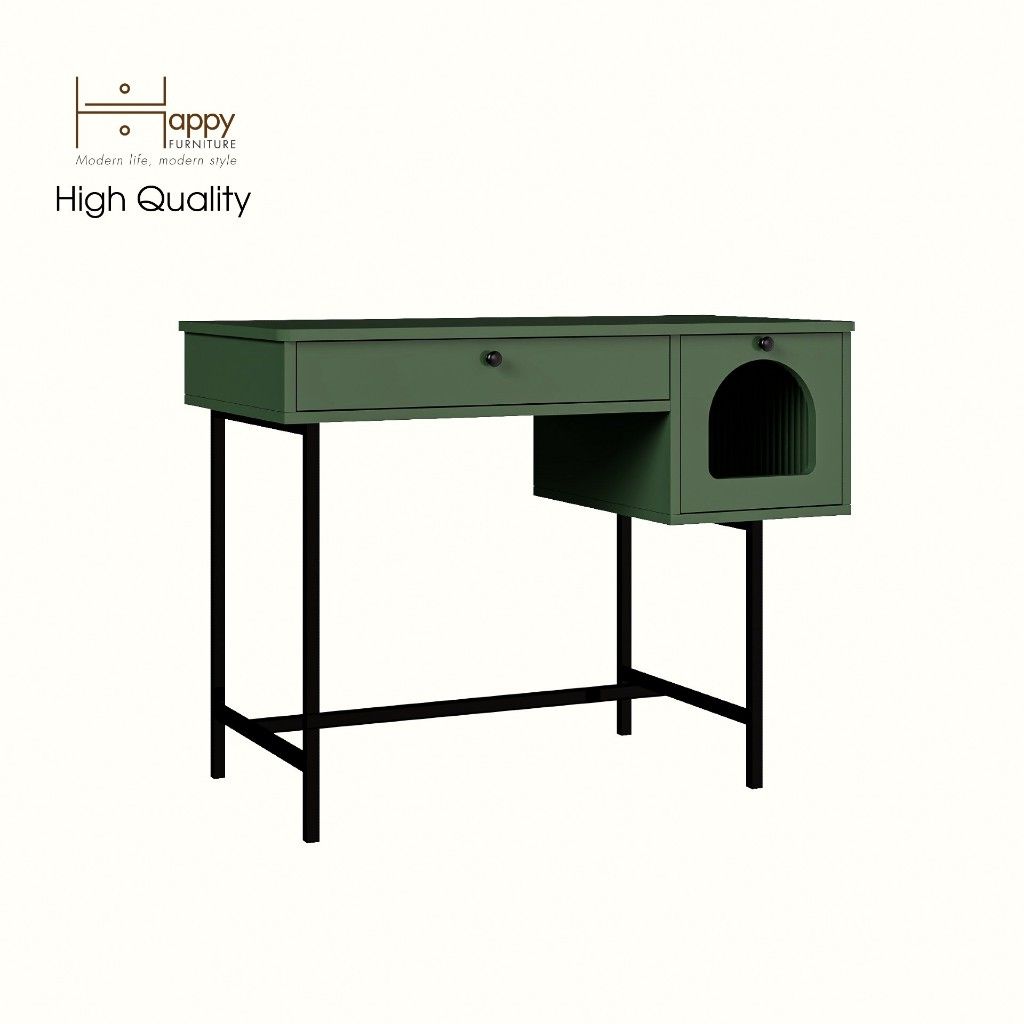 HAPPY FURNITURE , Bàn trang điểm 2 ngăn kéo chân sắt - SISEEL , BAN_093 , 100cm x 50cm x 75cm