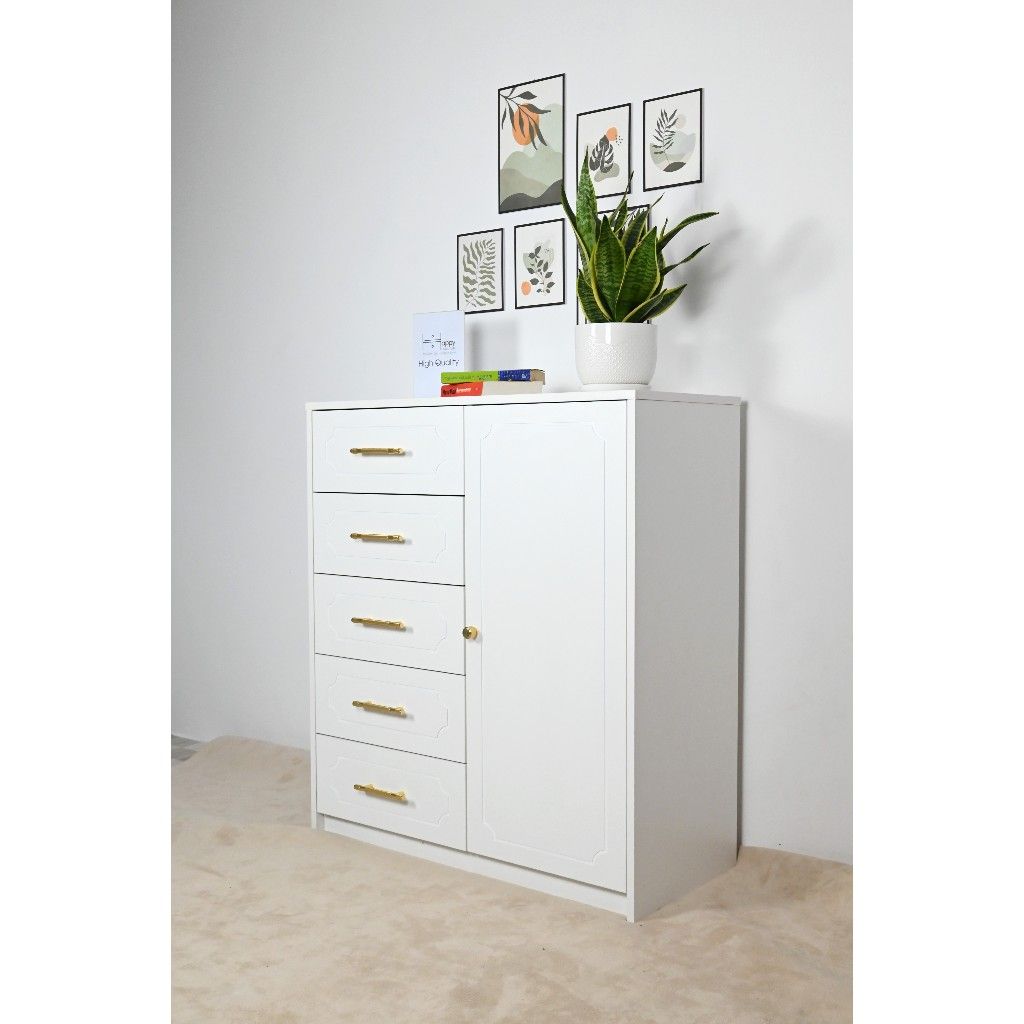 HAPPY FURNITURE , Tủ lưu trữ 5 ngăn kéo 1 cánh mở - NERIS , THK_148 , 90cm x 40cm x 100cm