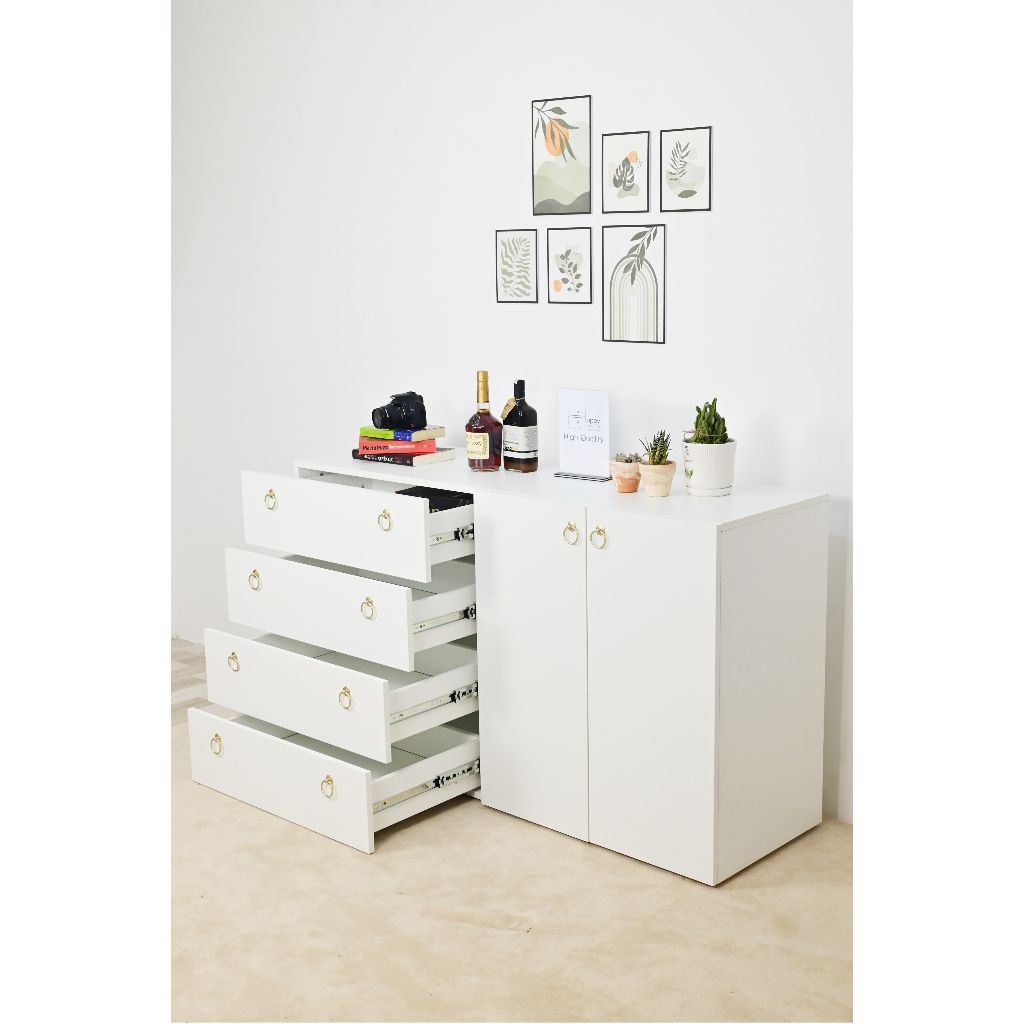 HAPPY FURNITURE , Tủ đựng đồ 4 ngăn kéo 2 cửa mở - WESLEY , THK_046 , 140cm x 45cm x 80cm