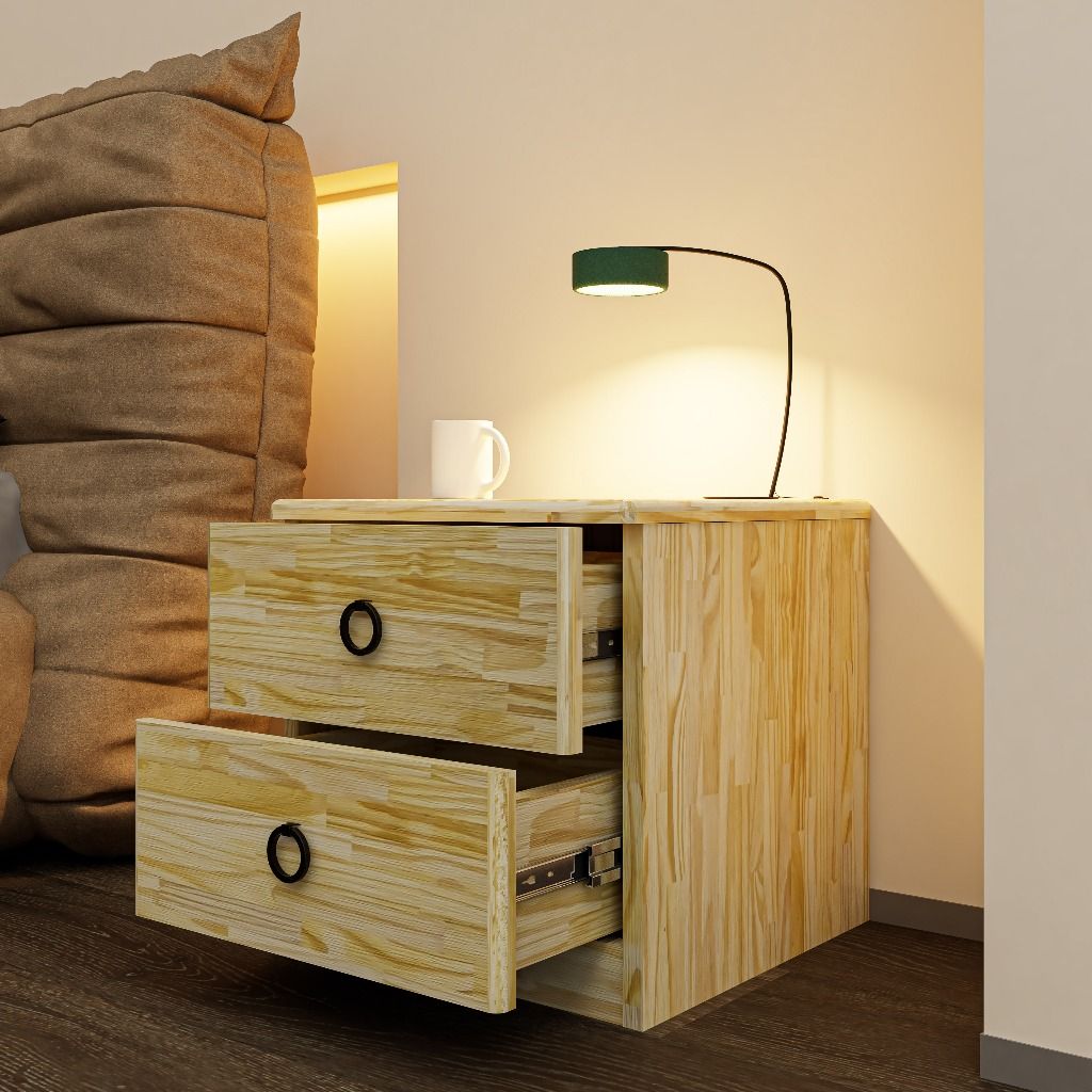 HAPPY FURNITURE , gỗ tự nhiên , Táp đầu giường 2 ngăn kéo - YANNA , THK_184 , 40cm x 40cm x 40cm