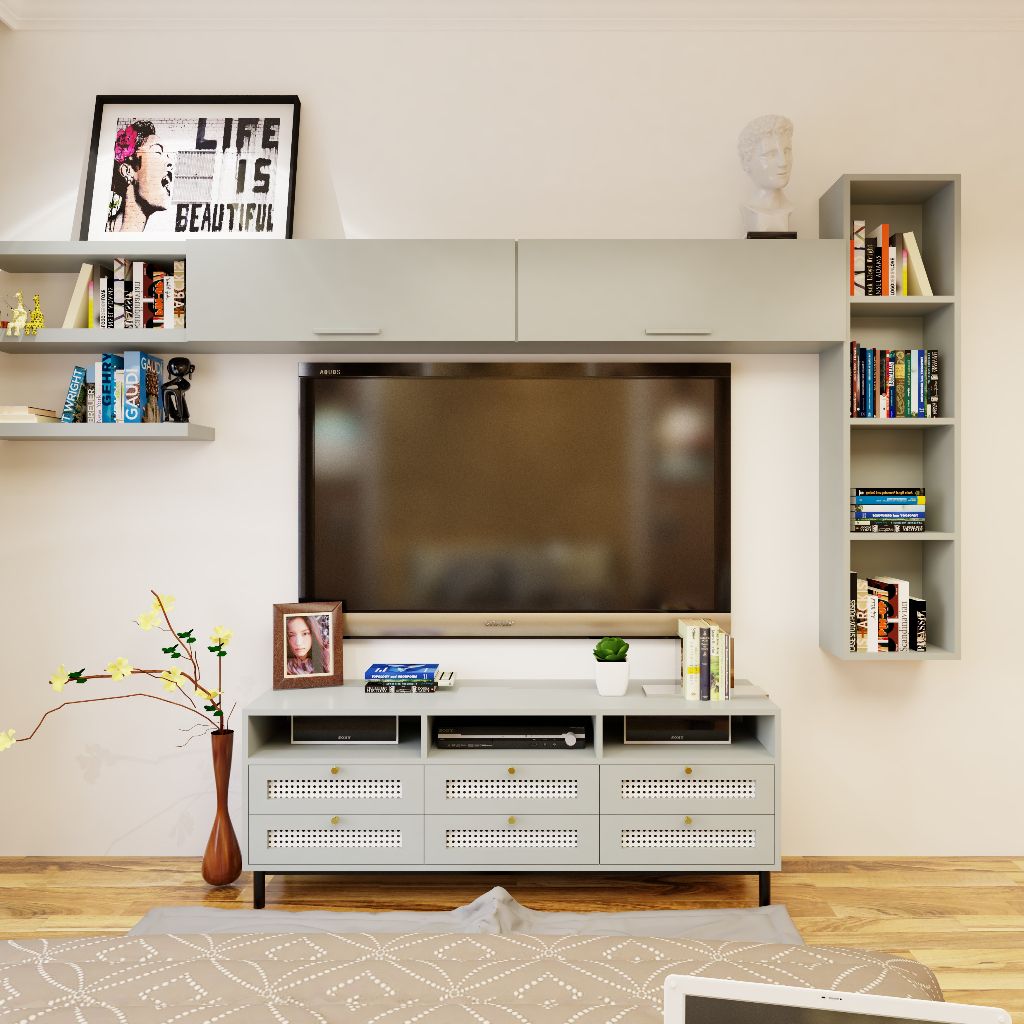 HAPPY FURNITURE , Kệ TV 6 ngăn kéo chân sắt - ROTAN , KTV_034 , 150cm x 40cm x 57cm