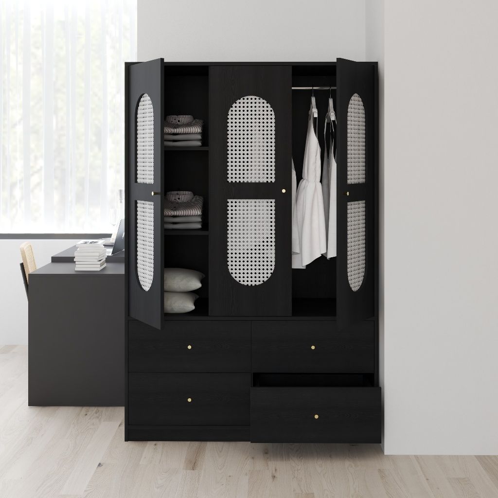HAPPY FURNITURE , Tủ quần áo 4 ngăn kéo 3 cửa mở - MAY , TCM_247 , 120cm x 54cm x 180cm DxRxC