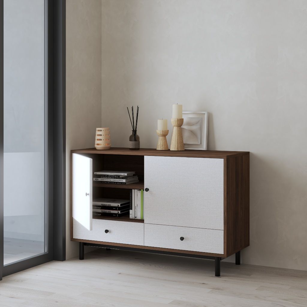 HAPPY FURNITURE , Tủ lưu trữ 2 ngăn kéo 2 cửa mở - LIVIK, TCM_234 , 110cm x 40cm x 72cm DxRxC