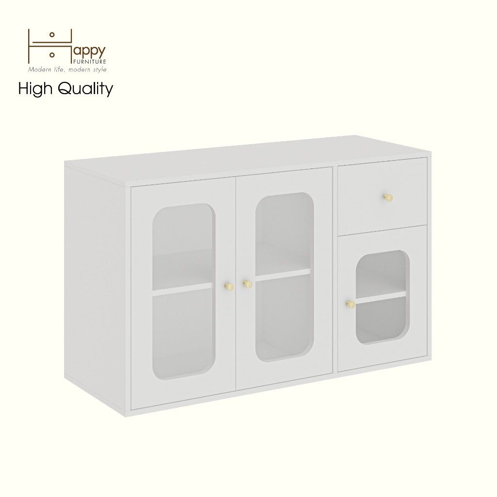HAPPY FURNITURE , Tủ lưu trữ 1 ngăn kéo 3 cửa kính - NOAH , TLT_067 , 114cm x 45cm x 70cm DxRxC