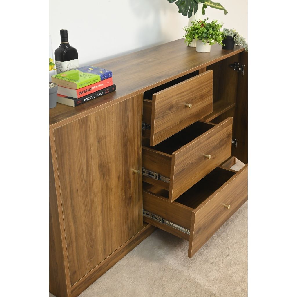HAPPY FURNITURE , Tủ lưu trữ 3 ngăn kéo 2 cửa mở - DALEY ,TLT_076 , 150cm x 45cm x 78cm DxRxC