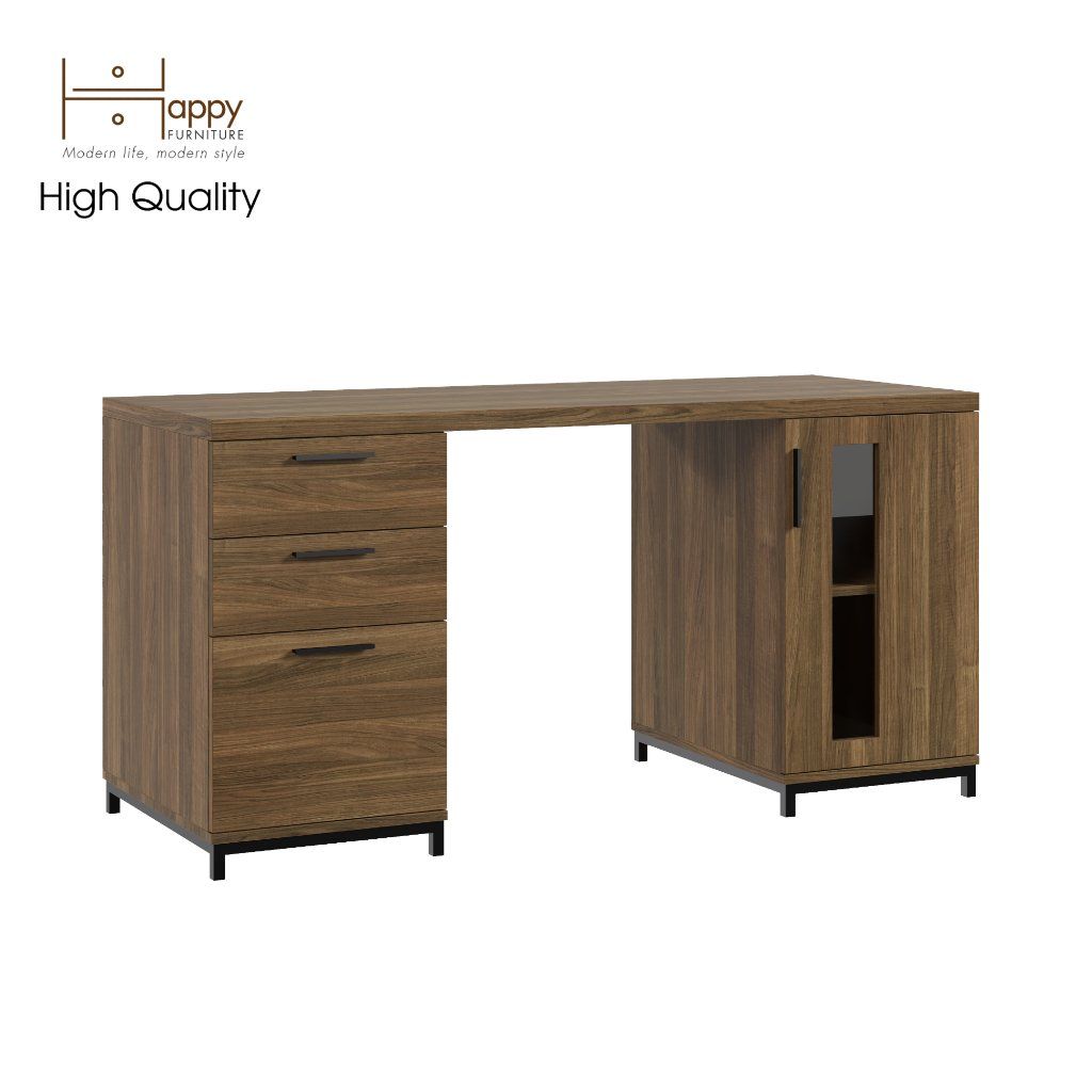 HAPPY FURNITURE , Bàn làm việc 3 ngăn kéo chân sắt - LOUIS , BAN_035 , 150cm x 60cm x 75cm
