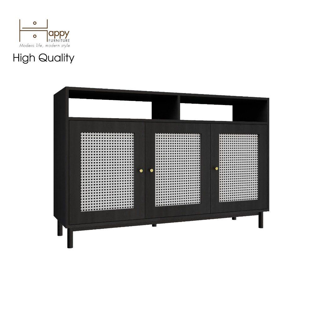 HAPPY FURNITURE , Tủ lưu trữ 3 cửa mở chân sắt - ROTAN , TCM_134 , 140cm x 40cm x 90cm