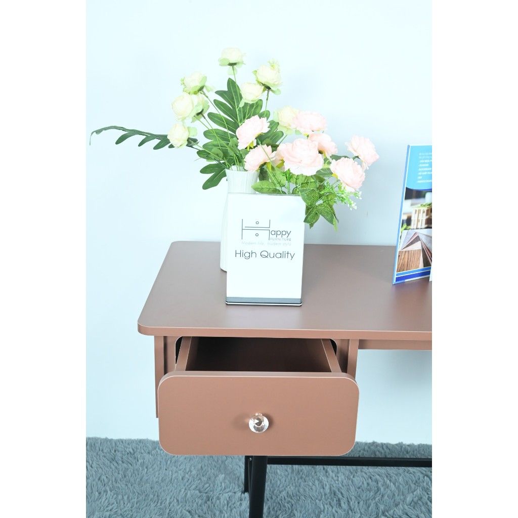 HAPPY FURNITURE , Bàn làm việc 2 ngăn kéo chân sắt - SWEETY , BAN_044 , 140cm x 60cm x 75cm
