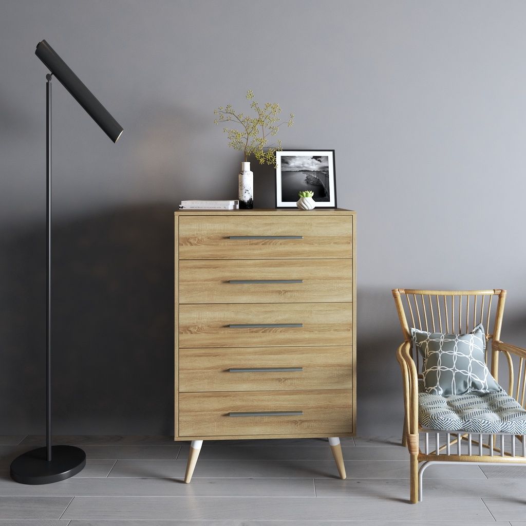HAPPY FURNITURE , Tủ đụng đồ 5 ngăn chân gỗ chéo - OSRI , THK_023 , 80cm x 50cm x 120cm