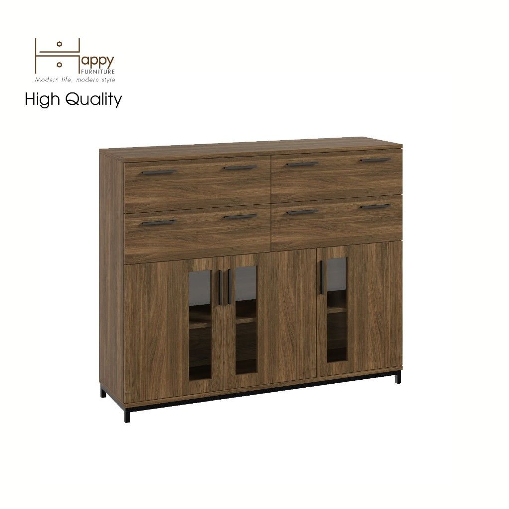 HAPPY FURNITURE , Tủ lưu trữ 4 ngăn kéo 3 cửa mở chân sắt - LOUIS , THK_060 , 126cm x 36cm x 104cm