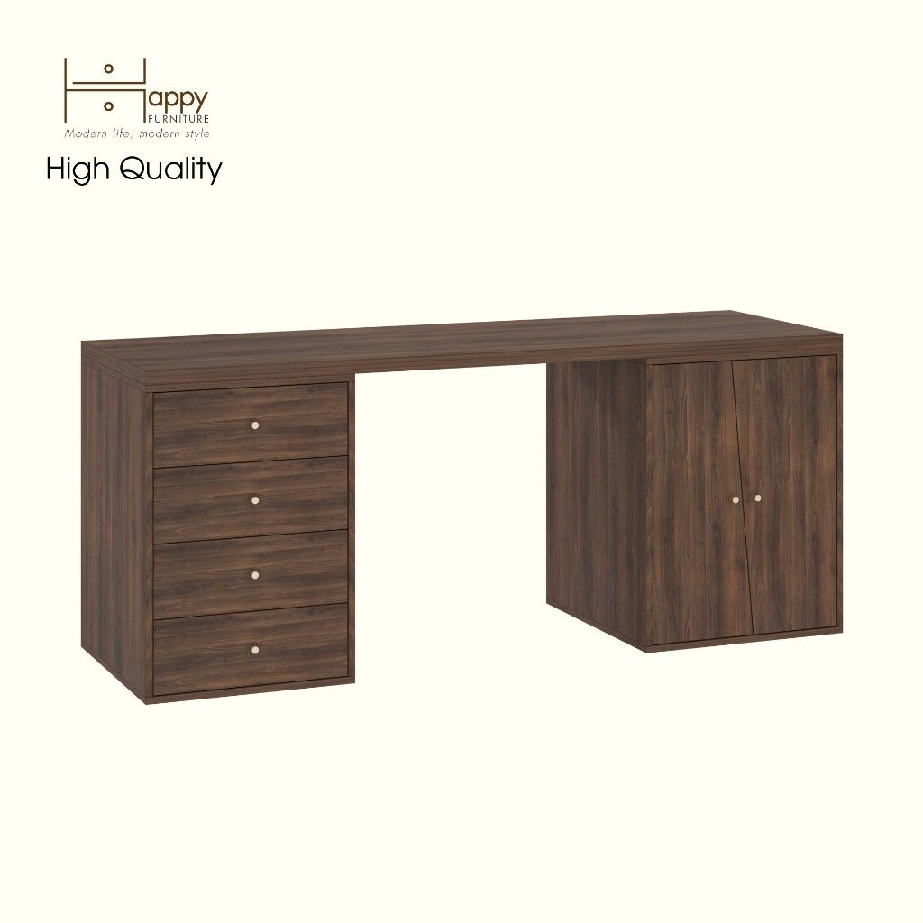 HAPPY FURNITURE , Bàn làm việc 4 ngăn kéo 2 cửa mở - DALEY , BAN_156 , 180cm x 59cm x 75cm DxRxC