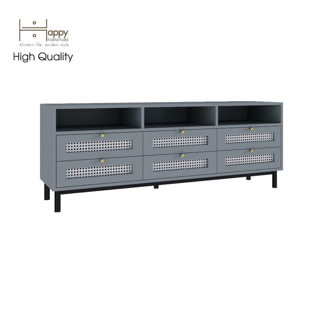 HAPPY FURNITURE , Kệ TV 6 ngăn kéo chân sắt - ROTAN , KTV_034 , 150cm x 40cm x 57cm