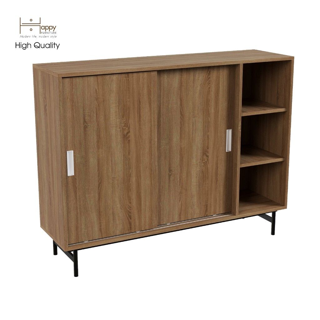 HAPPY FURNITURE , Tủ giày 2 cửa lùa chân sắt - LILY , TCL_021 , 128cm x 36cm x 98cm