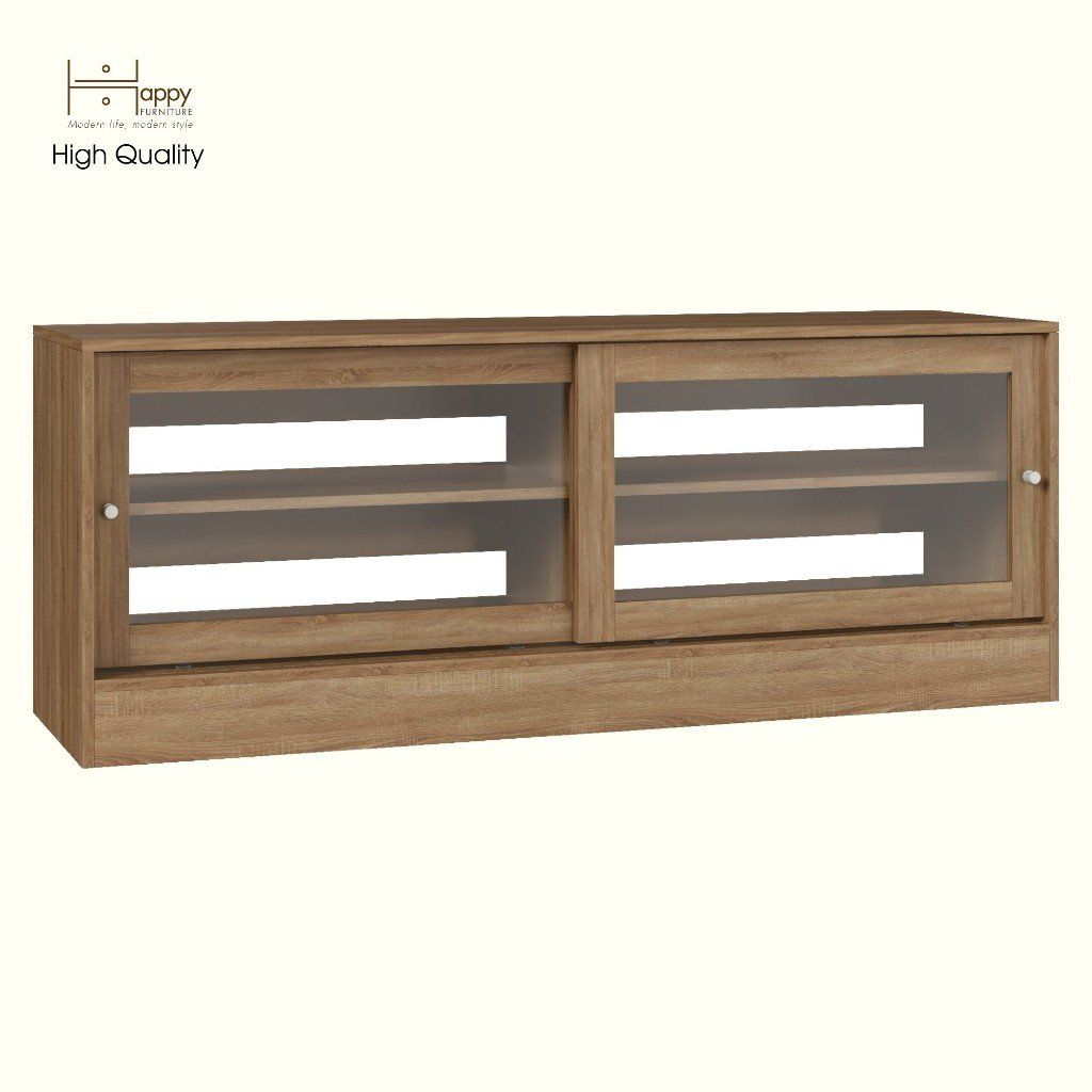 HAPPY FURNITURE , Tủ đựng đồ cửa kính 2 cánh lùa - SCANDINA , TCL_028 , 160cm x 45cm x 62cm