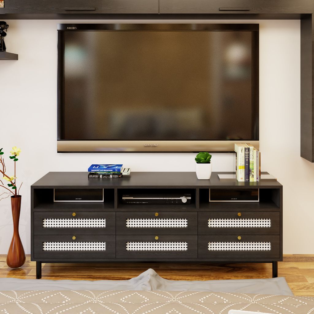 HAPPY FURNITURE , Kệ TV 6 ngăn kéo chân sắt - ROTAN , KTV_034 , 150cm x 40cm x 57cm