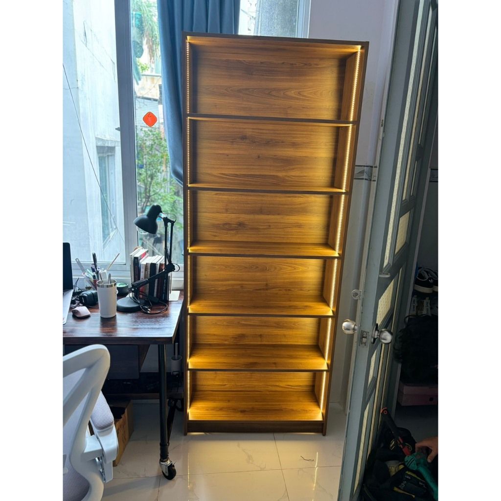 HAPPY FURNITURE , kệ sách 6 tầng tích hợp đèn LED - CATY , KSA_006_LED , 80cm x 28cm x 202cm
