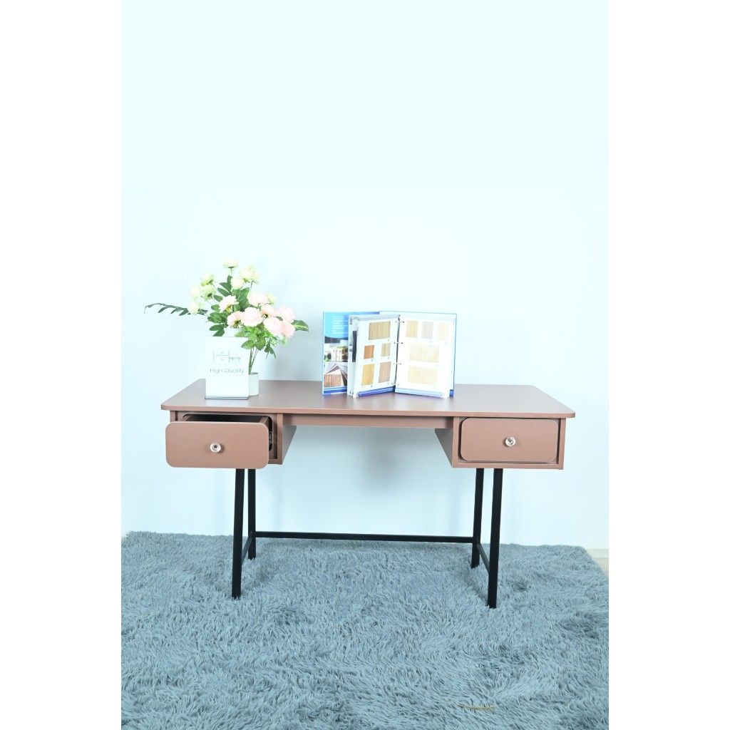 HAPPY FURNITURE , Bàn làm việc 2 ngăn kéo chân sắt - SWEETY , BAN_044 , 140cm x 60cm x 75cm