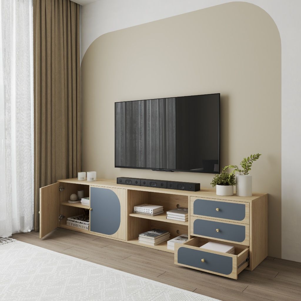 HAPPY FURNITURE , Kệ TV 2 cửa mở - BANA , KTV_031 , 220cm x 40cm x 52cm