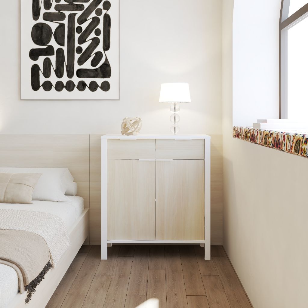 HAPPY FURNITURE , Tủ lưu trữ 2 ngăn kéo 2 cửa mở - MOKA, TCM_221 , 80cm x 35cm x 90cm DxRxC