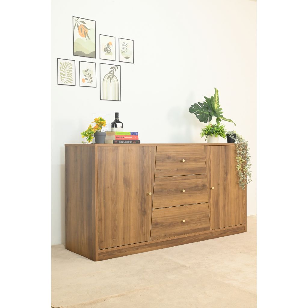 HAPPY FURNITURE , Tủ lưu trữ 3 ngăn kéo 2 cửa mở - DALEY ,TLT_076 , 150cm x 45cm x 78cm DxRxC