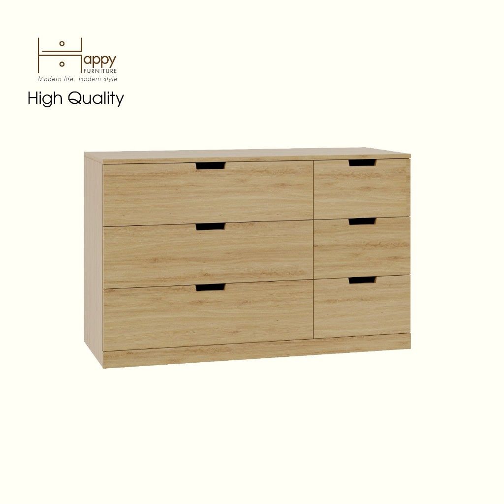 HAPPY FURNITURE , Tủ đựng đồ 6 ngăn kéo - SCANDINA , THK_104 , 120cm x 47cm x 76cm