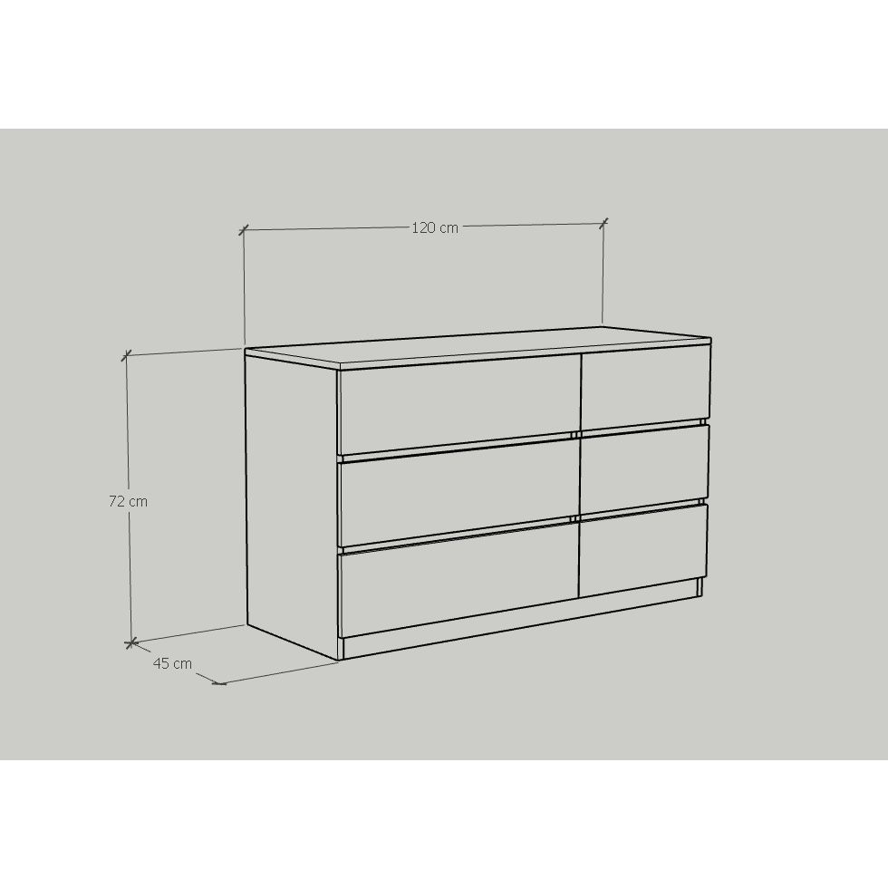 HAPPY FURNITURE , Tủ lưu trữ 6 ngăn kéo - LILY , THK_090 , 120cm x 45cm x 72cm