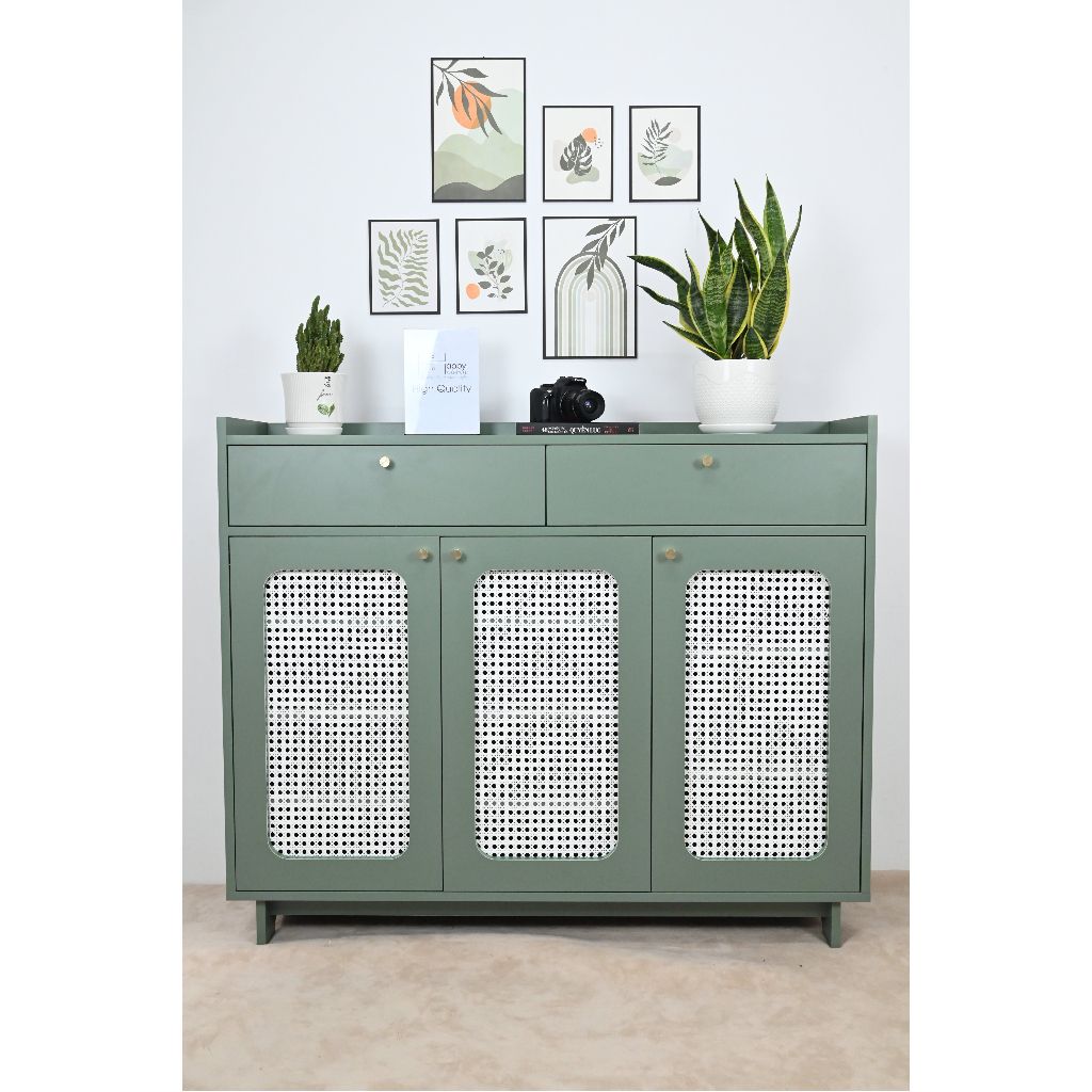 HAPPY FURNITURE , Tủ giày 3 cánh mây - MEYDAN , TCM_057 , 120cm x 34cm x 100cm