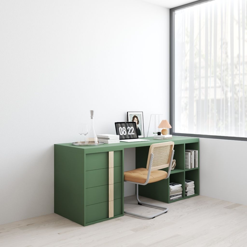 HAPPY FURNITURE , Bàn làm việc 4 ngăn kéo - SPACE, BAN_146 , 180cm x 59cm x 75cm DxRxC