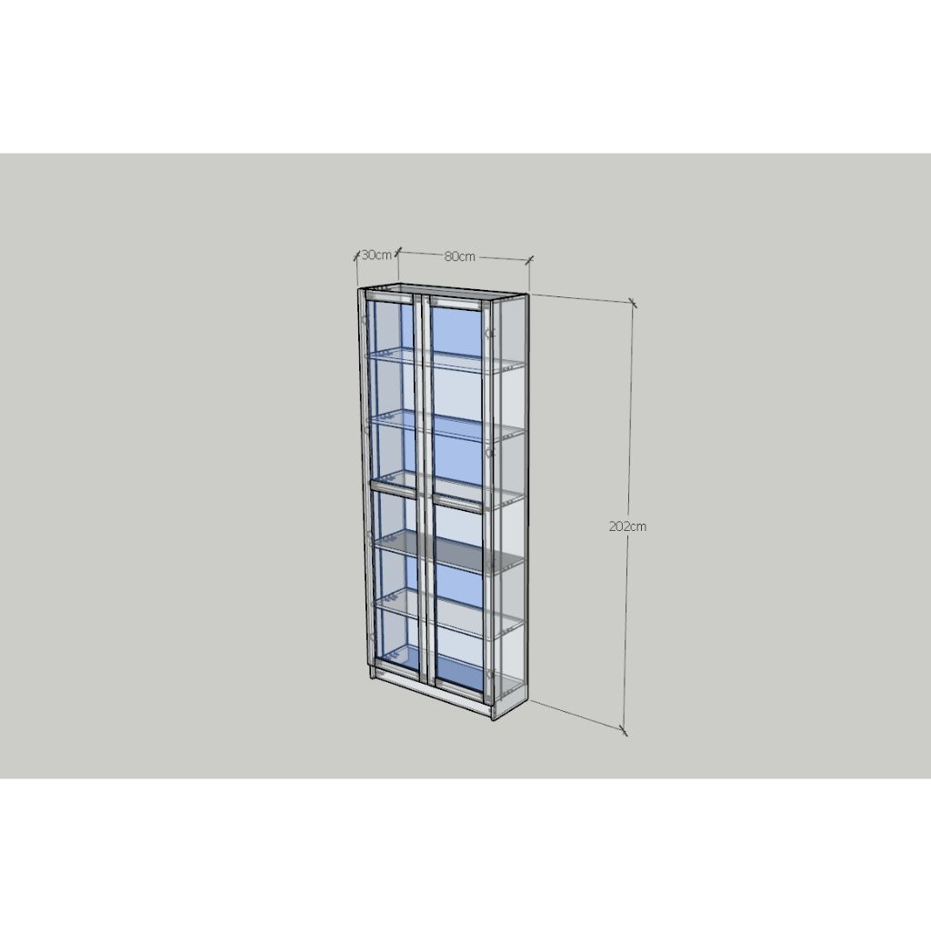 HAPPY FURNITURE , Kệ sách 6 tầng cửa kính đèn LED - CATY, KSA_074_LED , 80cm x 30cm x 202cm DxRxC