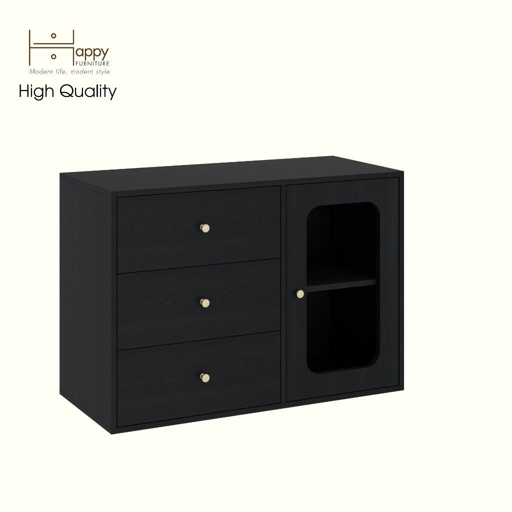 HAPPY FURNITURE , Tủ lưu trữ 1 cửa kính 3 ngăn kéo - NOAH , TLT_066 , 100cm x 45cm x 70cm DxRxC