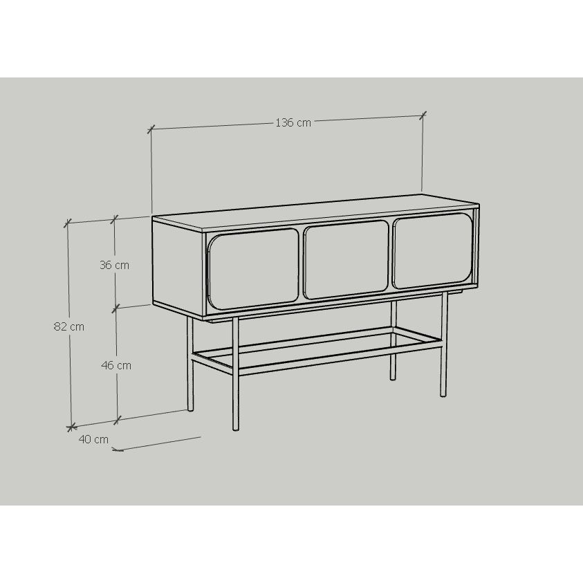 HAPPY FURNITURE , Tủ lưu trữ 3 cửa mở chân sắt - SWEETY , TCM_064 , 136cm x 40cm x 82cm