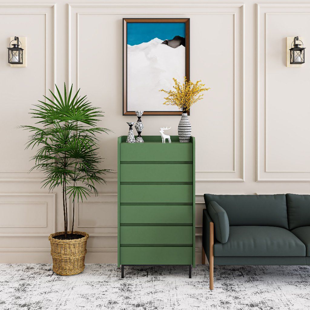 HAPPY FURNITURE , Tủ lưu trữ 6 ngăn kéo chân sắt - LAVIA , THK_155 , 63cm x 45cm x 116cm