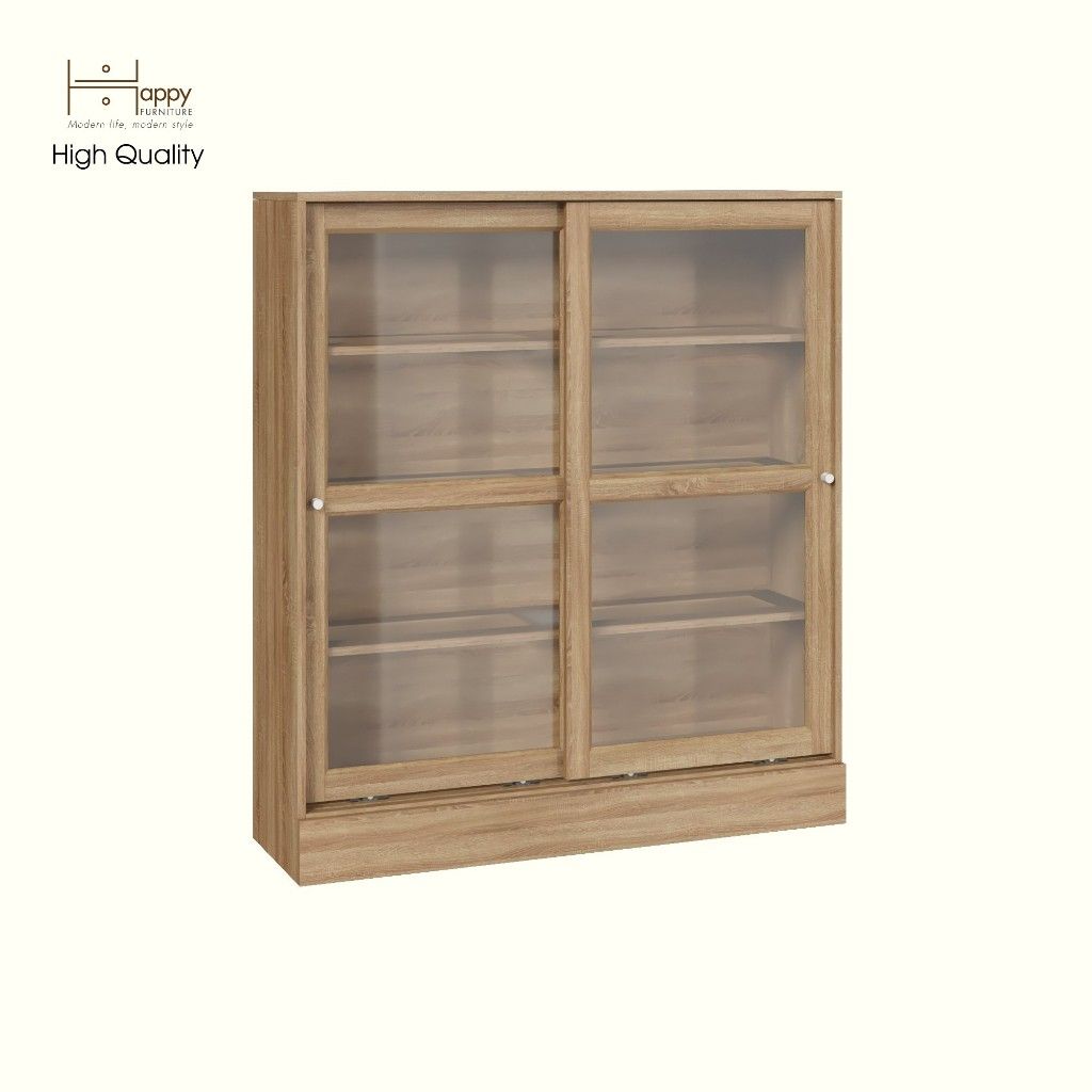 HAPPY FURNITURE , Tủ đựng đồ cửa kính 2 cánh lùa - SCANDINA , TCL_025 , 120cm x 35cm x 136cm