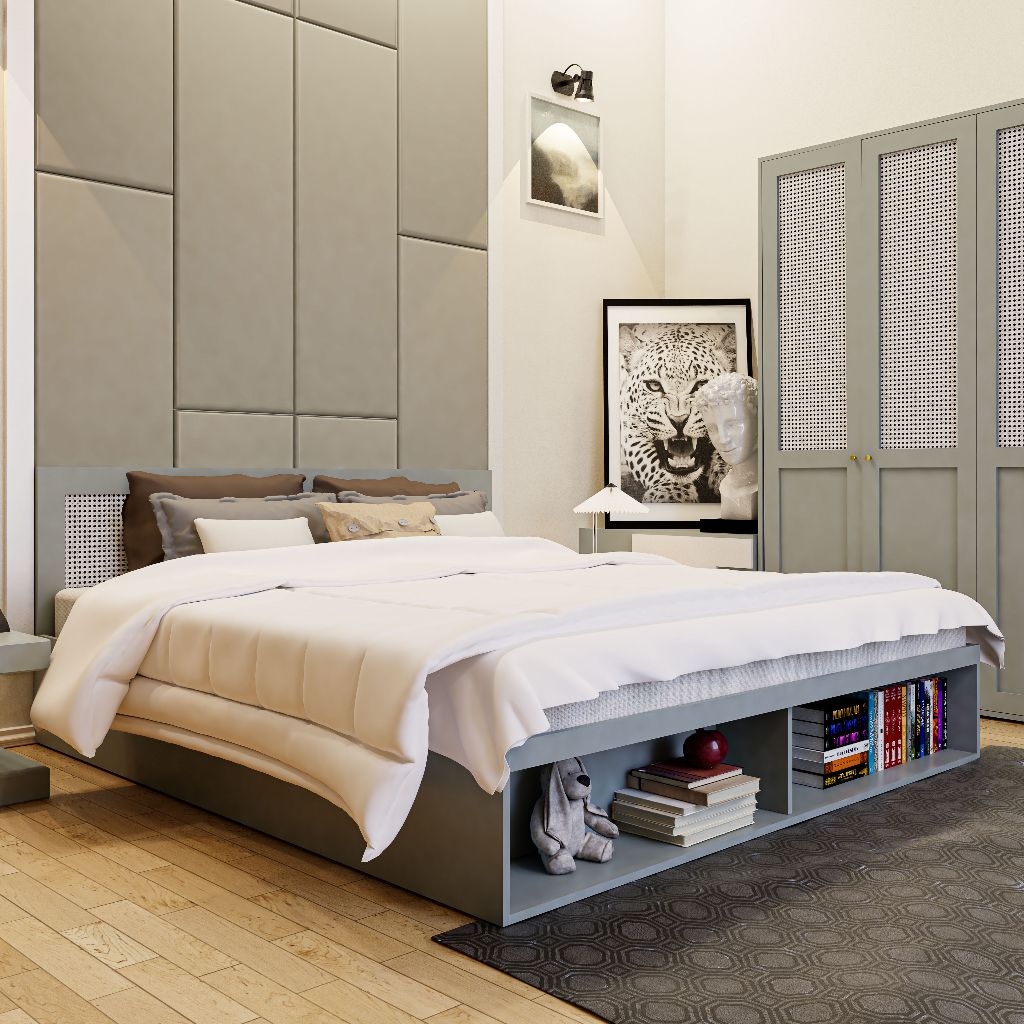 HAPPY FURNITURE , Giường ngủ 2 ngăn đựng đồ - ROTAN , GNG_126 GNG_127 GNG_128 GNG_129 , 205cm x 32cm
