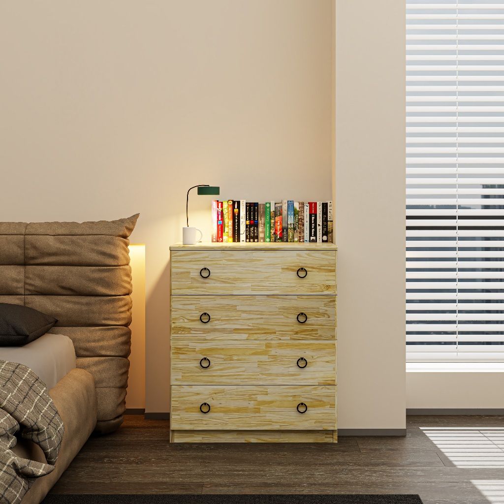 HAPPY FURNITURE , gỗ tự nhiên , Tủ lưu trữ 4 ngăn kéo - YANNA , THK_185 , 70cm x 45cm x 82cm