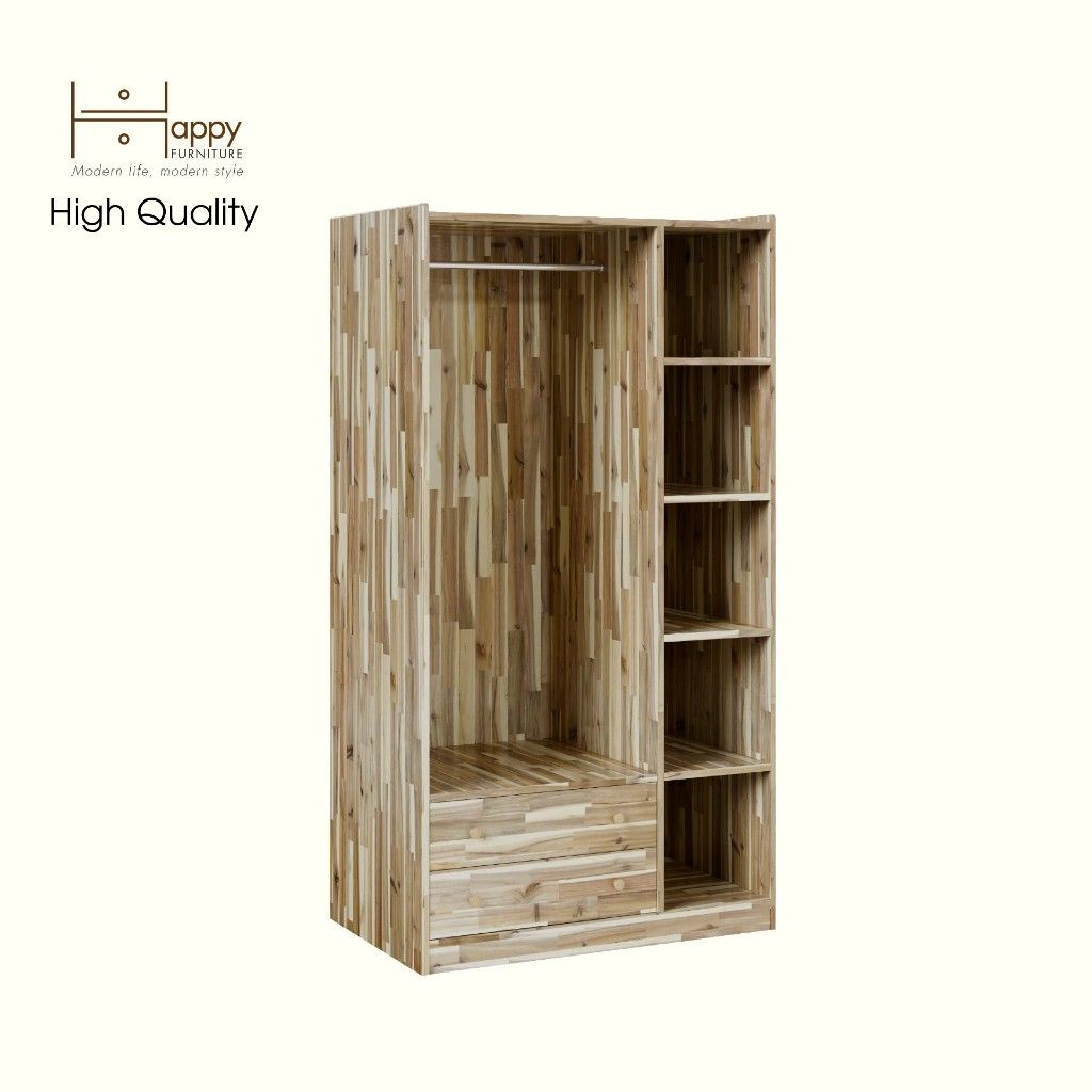 HAPPY FURNITURE , Gỗ tự nhiên , Tủ quần áo 2 ngăn kéo - GAMZE , THK_194, 95cm x 59cm x 176cm
