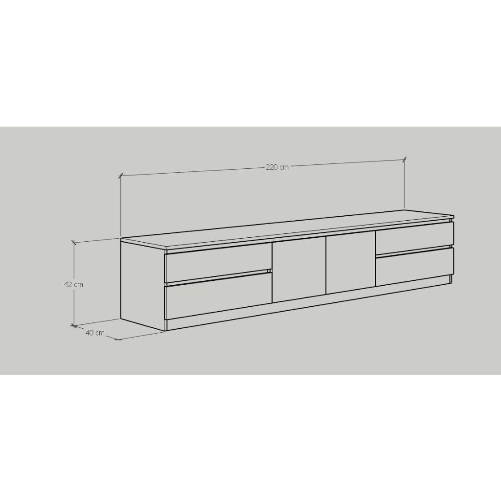 HAPPY FURNITURE , Kệ TV 4 ngăn kéo 2 cánh mở - OLA , KTV_022 , 220cm x 40cm x 42cm