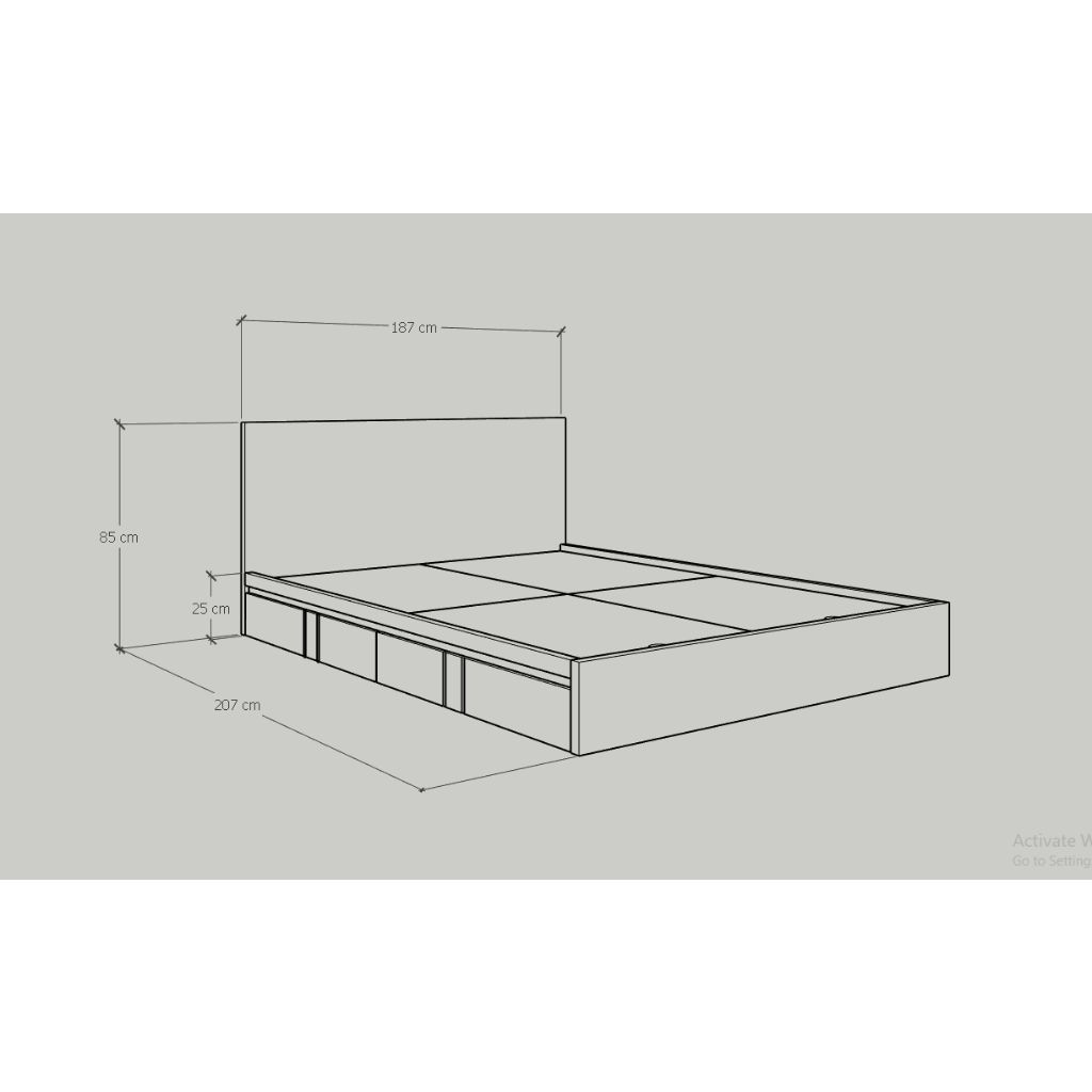 HAPPY FURNITURE , Giường ngủ 2 hộc tủ kéo - LOUIS , GNG_052 GNG_053 GNG_054 GNG_055 , 207x25cm , dài x cao