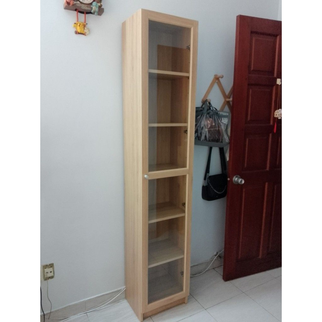 HAPPY FURNITURE , kệ sách 6 tầng cửa kính size nhỏ - CATY , KSA_011 , 40cm x 30cm x 202cm