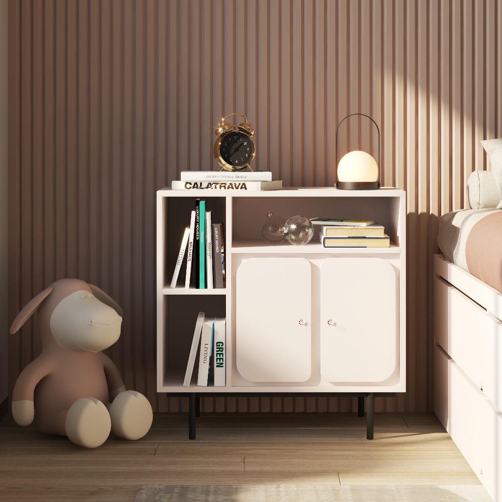 HAPPY FURNITURE , Tủ lưu trữ 2 cửa mở chân sắt - SWEETY , TCM_059 , 78cm x 40cm x 78cm